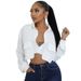 969 New Long Sleeve Solid Color Shirt Button Design Women's Fashion_ecoleips.com