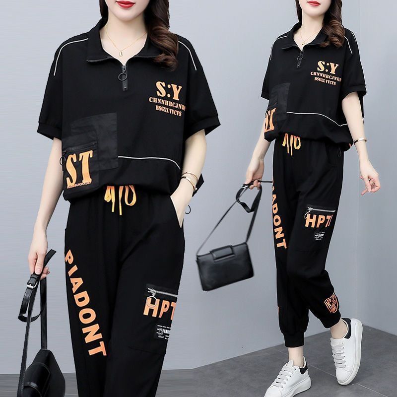 Summer Stylish Two Piece Suit plus Size Curvy Women's Loose Fit Slimming Casual Sporty Set New Style_ecoleips.com