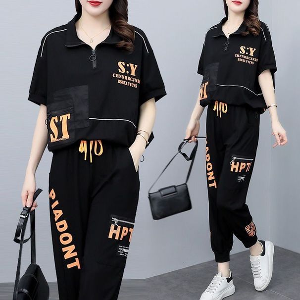 Summer Stylish Two Piece Suit plus Size Curvy Women's Loose Fit Slimming Casual Sporty Set New Style_ecoleips.com