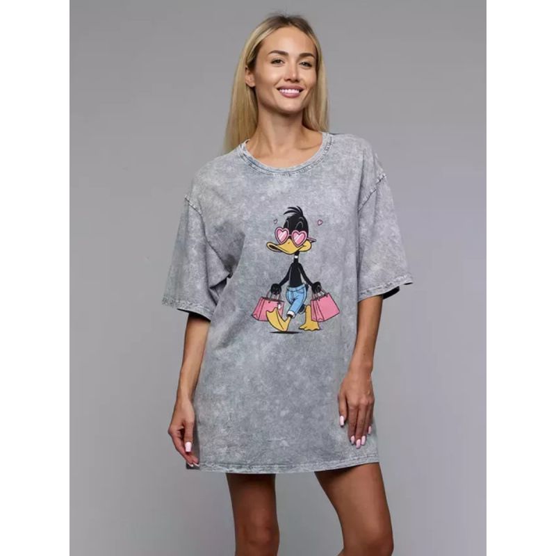 American Retro Washed Summer New 100% Cotton Short Sleeve T-Shirt Cartoon Cute Duck Print Top_ecoleips.com