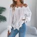 Fashion Women's Knit Sweater Long Sleeve Cold Shoulder Lace-Up Hollow Out Pullover Tops Casual Streetwear_ecoleips.com