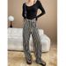 Sinan's Early Spring New Texture Vertical Stripes, Loose Drape, Casual Floor Length Wide Leg Pants SN7114_ecoleips.com