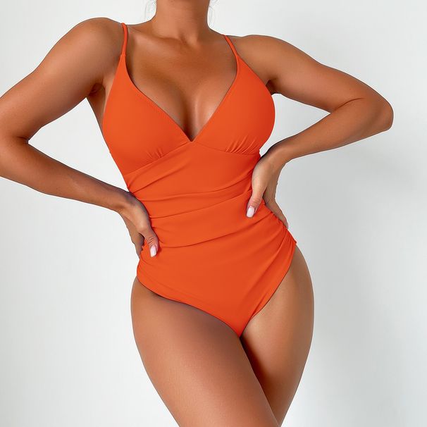 Aria Basics New European And American Style Solid Color Tight-fitting One-piece Swimsuit, Quick-dry Resort Hot Spring Swimwear,_ecoleips.com