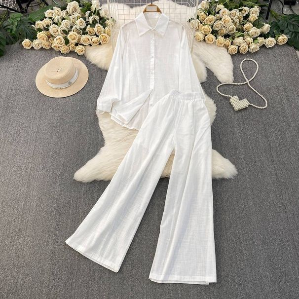 French-Inspired Oversized Shirt & High-Waisted Wide-Leg Pants Set – Soft Pink Sun Protection Outfit (One Size, 6 Colors)_ecoleips.com