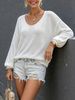 Women Soft Skin-Friendly Breathable Hollow Knit Top U Neck Lantern Long Sleeve Oversized Loose Rib Cuff Knit Sweater_ecoleips.com