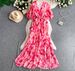 French Style Bell Sleeve V Neck Printed Long Dress for Women Elegant Sophisticated Summer Dress_ecoleips.com