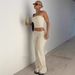 2025 Spring Solid Color Tube Top Blouse Flared Long Pants Fashion Slim Fit Women's Outfit Set_ecoleips.com