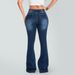 Retro Women's Stretchy Flared Jeans Mid-Rise Ripped Distressed Frayed Edges Slightly Flared Long Casual Street Style_ecoleips.com