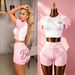 Women's Glitter Graphic Color Block Shorts Set Sleeveless Top And Shorts Two Piece Outfit_ecoleips.com