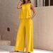 Women's Clothing Solid Color Two Piece Round Neck Vest And Wide Leg Pants Suit For Women_ecoleips.com