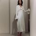 Women's Elegant Slim Fit Dress European American Style V Neck Bell Sleeves Ruffles Single Breasted Buttons Spring 2026 French Style_ecoleips.com