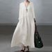 Women's Long Dress Elegant Vest Dress Casual Solid Color Loose Long Dress V Neck 2023 Spring Autumn Fashion_ecoleips.com