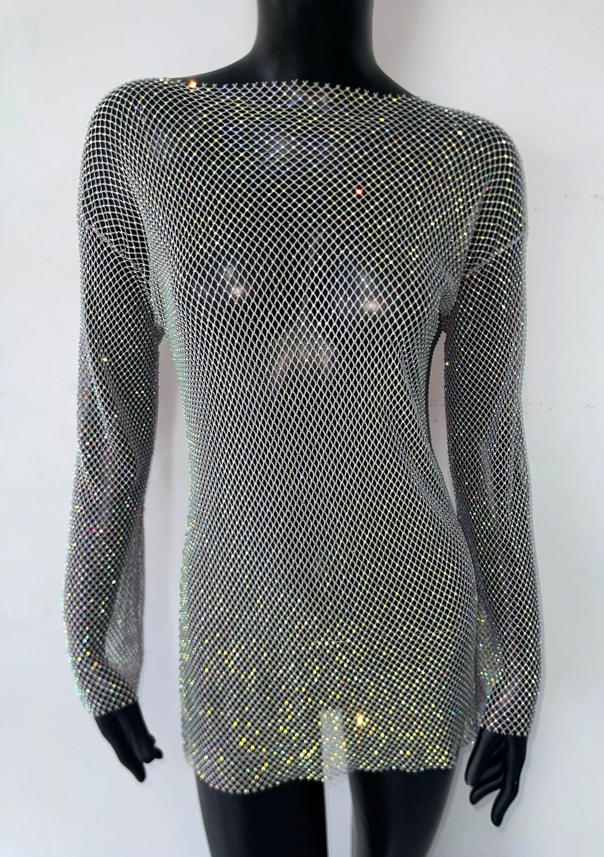 Verve Women's Mesh Fishnet Stretch Rhinestone Gown Dress_ecoleips.com
