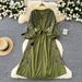 Women's Clothing Women's Bohemian Retro Style Travel Dress Heavy Embroidery Loose Lantern Sleeve Tie Waist For Formal & Casual_ecoleips.com