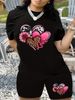 Summer Women's Casual Fashion Love Floral Print Loose T-shirt+shorts Two-piece Sportswear Suitable For Daily Wear-122_ecoleips.com