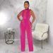 Women's Sexy Solid Color Sleeveless Stand Collar Round Neck Jumpsuit Wide Leg Pants_ecoleips.com