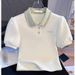 Women's Clothing Slim Fit Polo Collar T-Shirt Rhinestone Embellished Short Sleeve Summer Top Unique Design Heavy Duty New Style_ecoleips.com