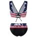 Women's High-Waisted Two-Piece Bikini Swimwear European American Style Flag Design Tie Rope Detailing_ecoleips.com