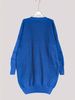Cobalt Blue V Neck Pit Rib Knit Tunic, Oversized Loose Lightweight Breathable Soft Skin-touch Multi-Pocket Long Sweater_ecoleips.com