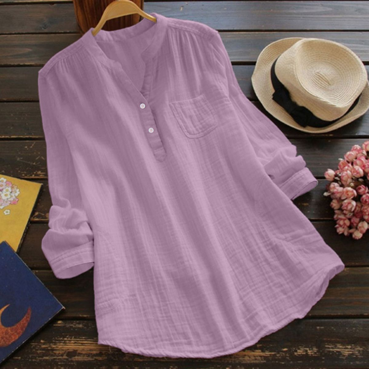 2025 Plus Size Bamboo Long Sleeve Shirt Women Loose Fit Multicolor Women's Top_ecoleips.com