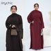 Women's Clothing Modest Abaya Dress Modest V-Neck Abaya Set – Elegant Long-Sleeve Two-Piece Dress (Flowy Polyester, Office & Travel Ready)_ecoleips.com