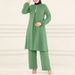 H710 Muslim Women's Spring And Autumn New Fashion Solid Color Elegant Long Sleeve Shirt Loose Wide Leg Pants Set_ecoleips.com