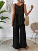Women's Sleeveless Vest And Trousers Set Solid Color Back Hollowed Out Lace_ecoleips.com