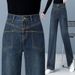 Cement Gray Denim Narrow Wide-leg Women, New Spring Autumn Style, Loose And Slimming, Straight-cut, Fleece-lined Long_ecoleips.com