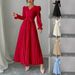 Women's Clothing Women's Elegant Light Luxury Pleated Dress Style Solid Color Cross Neck Full Swing For Formal & Casual For Women_ecoleips.com