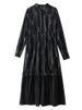 Oversized Vintage Print Drawstring Dresses For Women New Long Sleeve Loose Casual Midi Dress Fashion Clothing Spring Autumn 2025_ecoleips.com