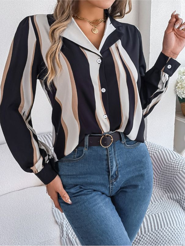 Real Shot Of 2026 Spring/Summer European And American Casual Versatile Color-block Striped Long-sleeve Shirt With Suit_ecoleips.com