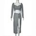 Elegant Sexy Knit Two Piece Dress Set For Women Fall Winter Long Sleeve V Neck Cropped Wrap Top Button Split Hem Skirt Dress_ecoleips.com