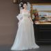 Elegant Off-Shoulder Bridal Gown For Wedding & Banquet - Lightweight Champagne Dress With Empire Waist_ecoleips.com