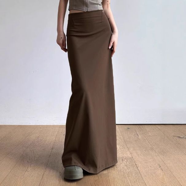 New 2025 Sexy Elegant Solid Color Minimalist Midi Skirt for Women Floor Length Spring/Summer European And American Style Wholesale_ecoleips.com