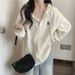 European And American Retro Hooded Cardigan Fleece Sweatshirt For Women, Autumn Thin Loose Oversized Top Jacket, Trendy_ecoleips.com