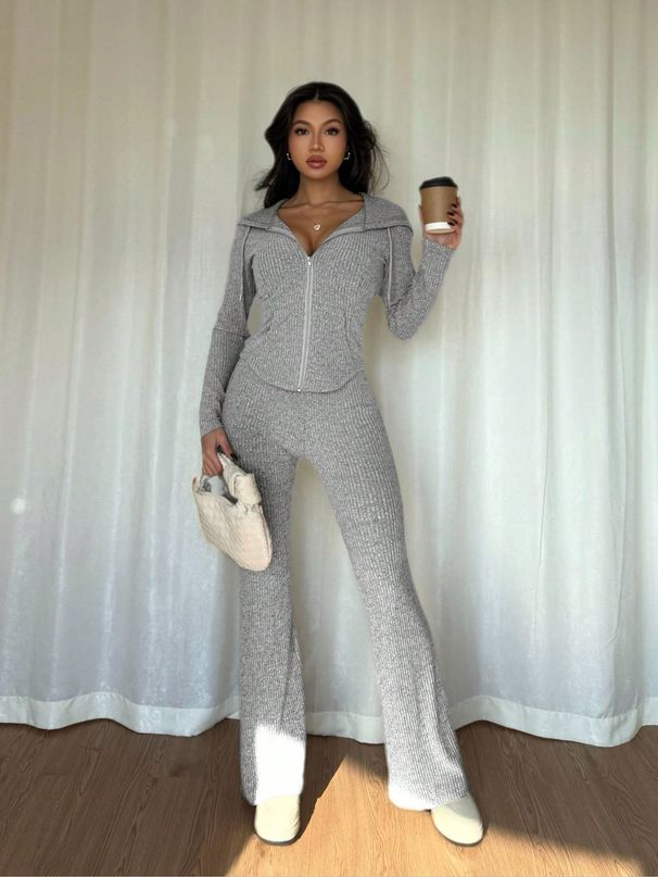 Women's Slim-Fit Zip-Up Tracksuit Set - Stretchy Lounge Pants & Long Sleeve Top - Elegant Casual Outfit (S-Xl) - Soft Brushed Polyester_ecoleips.com