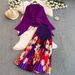 Women's Oversized Tie Waist Batwing Sleeve Pleated Top High Waist Print Skirt Set European American Style Loose Fit_ecoleips.com