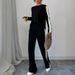 Women's Autumn Winter Two Piece Set European American Style High Waisted Color Block Trousers And Long Sleeved Top_ecoleips.com