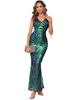 Women's Clothing Sexy V-neck retro party sequin dress_ecoleips.com