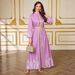 Modest Abaya Dress Elegant Printed Long Sleeve Kaftan Dress With Belt – Flowy Cover-Up Abaya For Women_ecoleips.com
