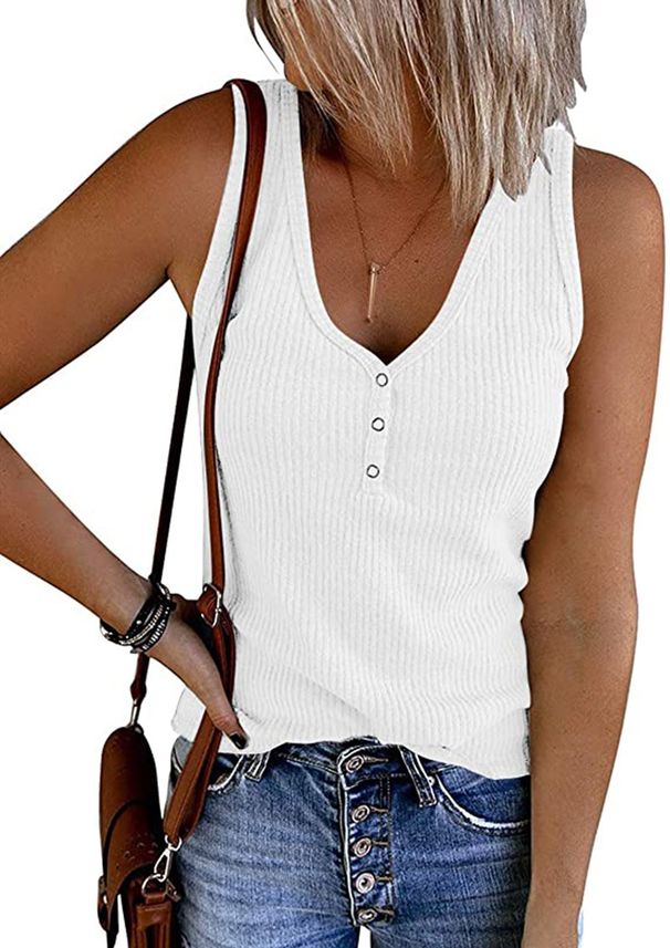 2022 Summer New European And American Cross-Border Women's Fashion Buttoned Knit Vest Solid Color V-Neck_ecoleips.com