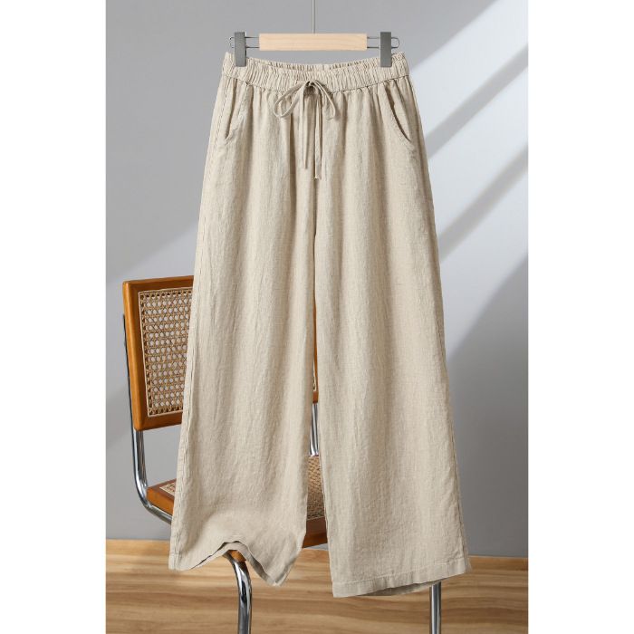 Suitable For All Seasons Cotton Wide-Leg For Women Zen Clothing Autumn High-Waist Draped Linen Cropped Plus Size Tai Chi Drawstring Straight-Leg_ecoleips.com