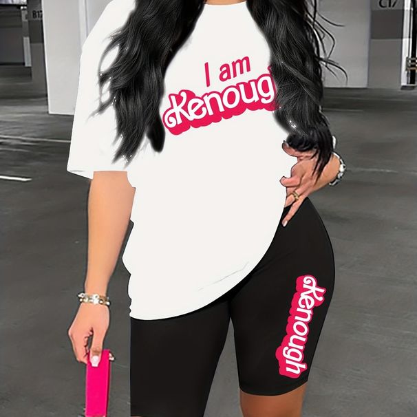 Summer Women's Casual Fashion Kenough Letter Print Loose T-shirt+shorts Two-piece Sportswear Suitable For Daily Wear-61_ecoleips.com