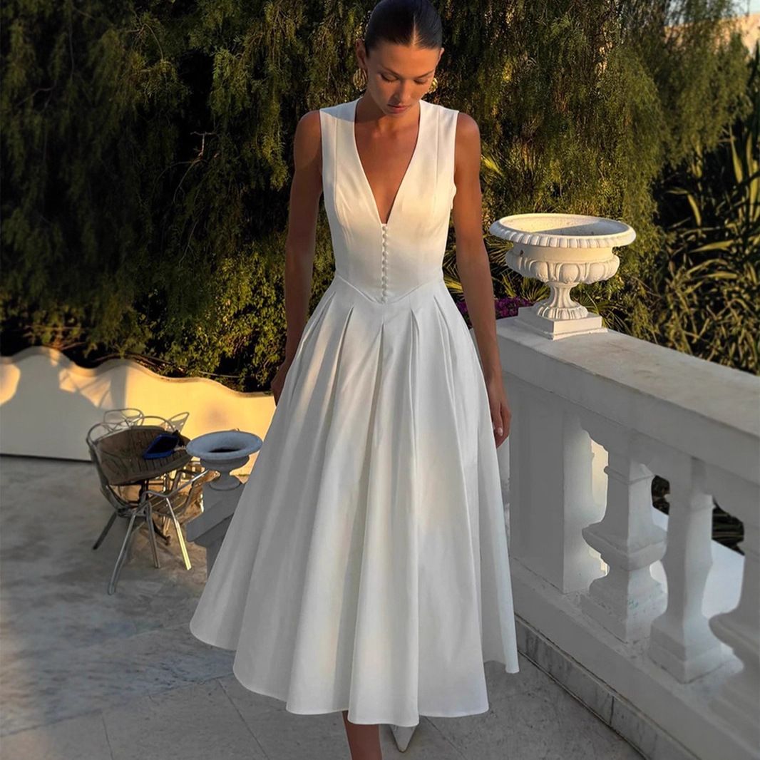 Women's Clothing Summer Women's V Neck Sleeveless Slim Fit Dress Style Clothing For Women For Formal & Casual For Women_ecoleips.com