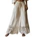Women's Imitation Cotton Linen Lace Trousers Solid Color Spring Summer Fashion High Waist Wide Leg Pants_ecoleips.com
