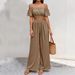 Elegant Off-Shoulder Top With High-Waisted Wide-Leg Pants Set For Women, Summer Casual Chic Two-Piece Outfit_ecoleips.com