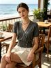 Loose Ribbed Breathable V Neck Knit Top_ecoleips.com