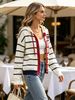 Stripe Heart Embroidery Pit Rib Knit Hooded Cardigan, Loose Lightweight Breathable Soft Skin-touch Long Sleeve Button Drawstring Knit Jacket_ecoleips.com