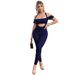 JP1029 Sexy And Elegant Ribbed Tube Top Short Sleeve Strap Pants Two-Piece Set_ecoleips.com