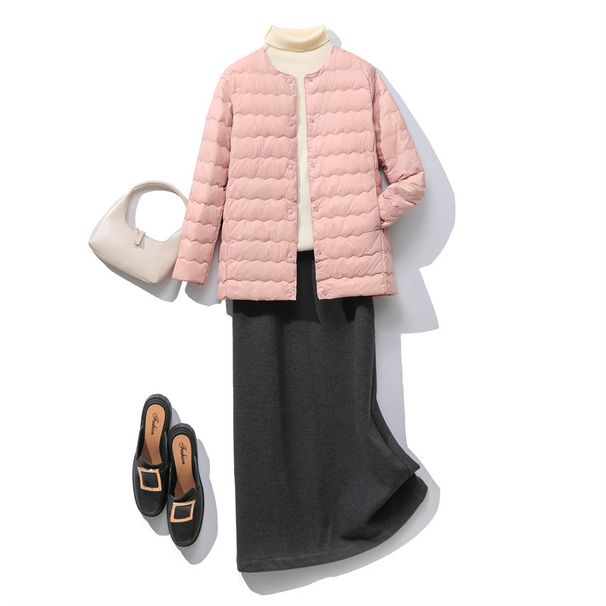 Women’s Lightweight Down Jacket, Short Puffer Coat With Wave Quilting, Convertible Round/V-Neck Slim Fit Thermal Vest, Plus Size Available_ecoleips.com